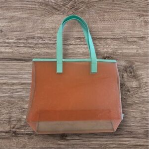 Clinique Happy Orange Mesh Shopping Beach Large Tote Bag nwot